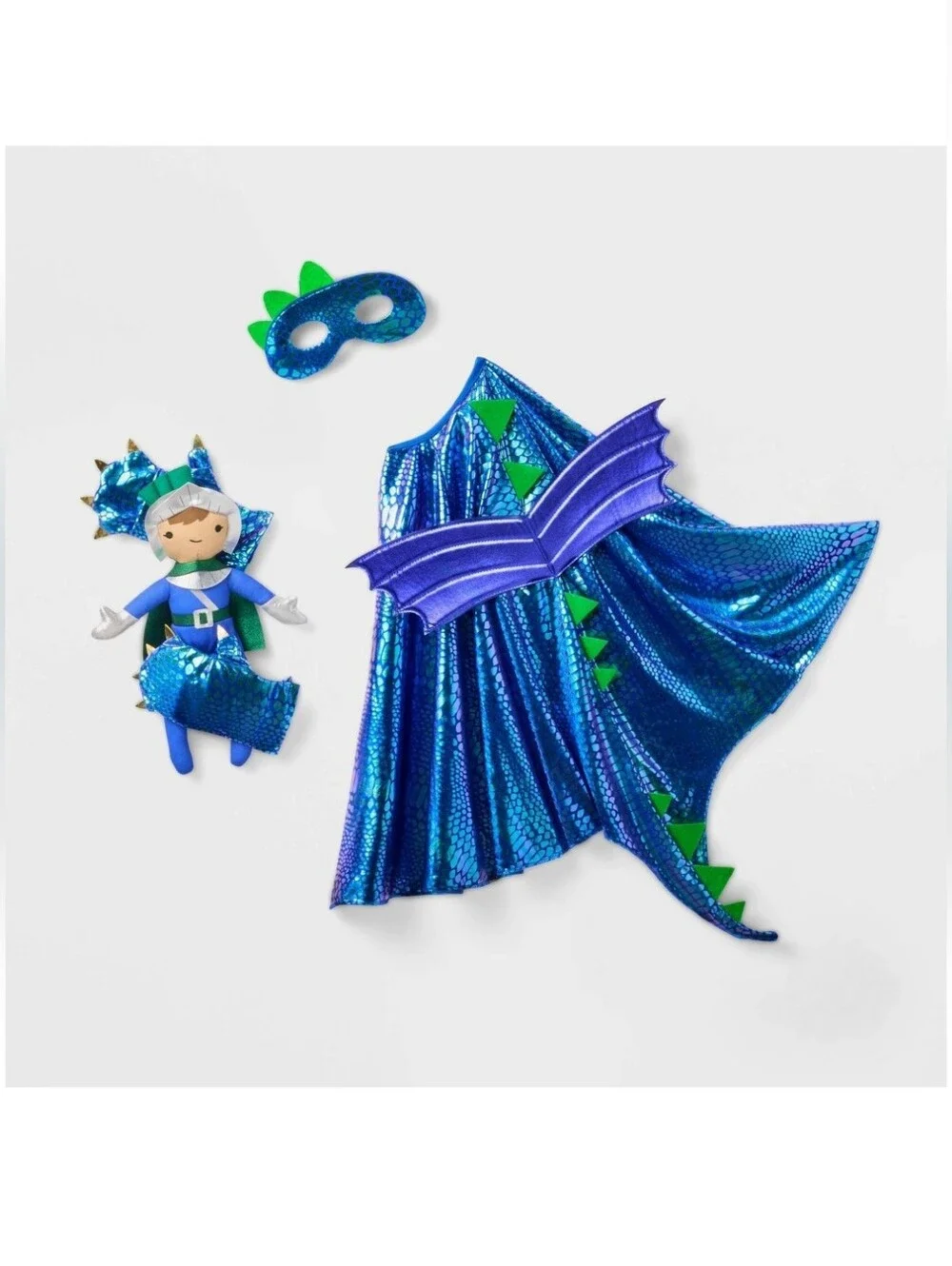 New!Blue Dragon Cape Dress-Up Set Plush Matching Doll Y2K Cottagecore Holiday